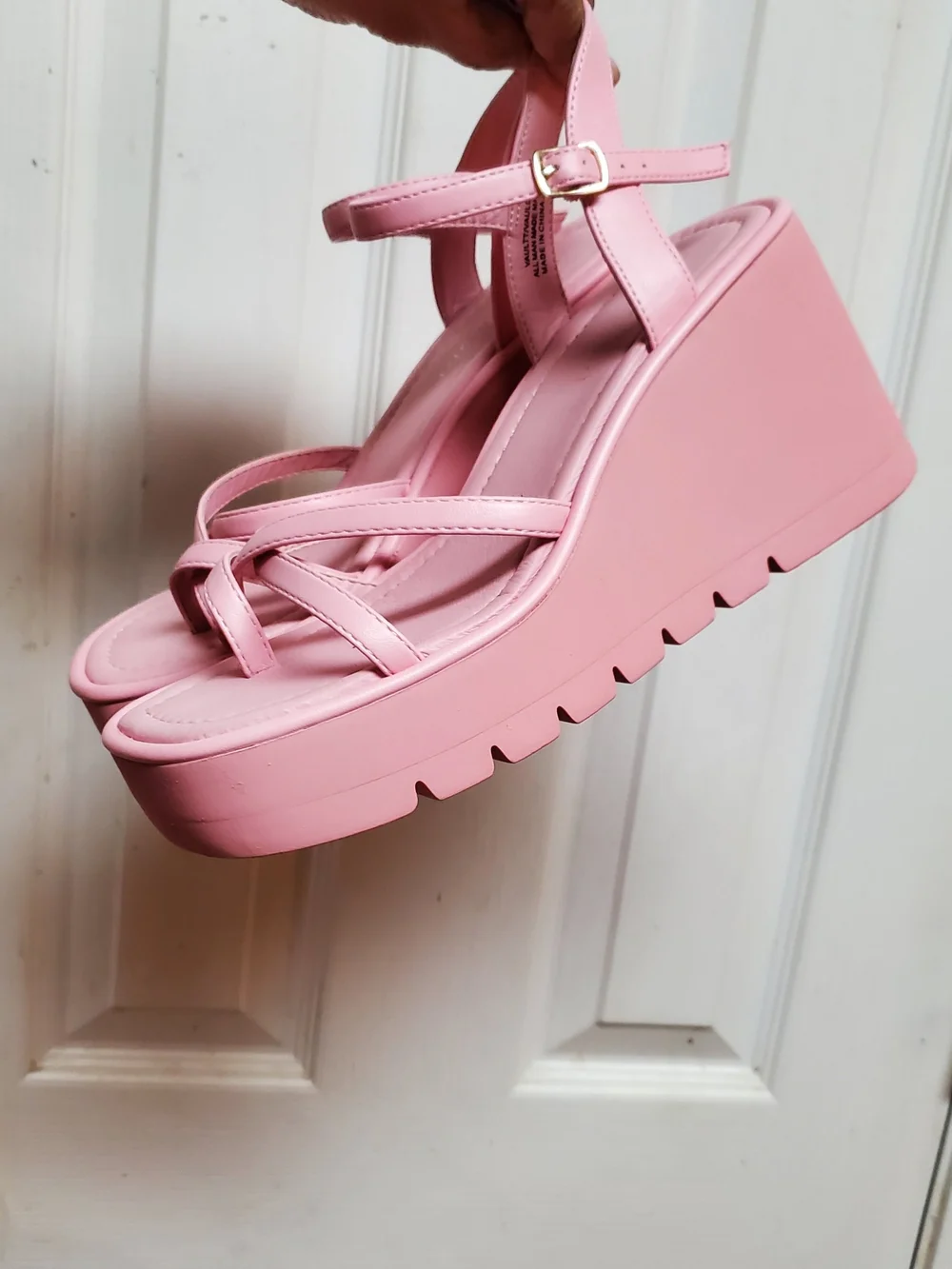 Platform Wedge Sandals in Pink - Women's Strappy Summer Shoes